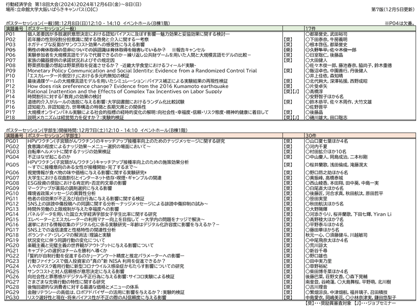 ポスターセッション プログラム